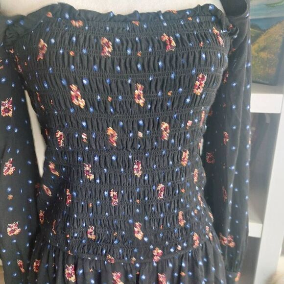 Free People Two Faces Print Mini Dress Smocked Bodice Size Small - Picture 5 of 9